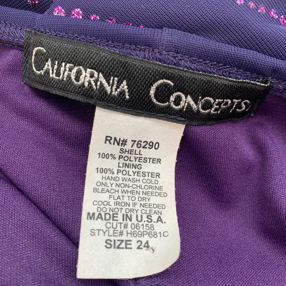 California Concepts Purple Glitter Maxi Dress Plus Size 24 Y2K Evening Gown USA